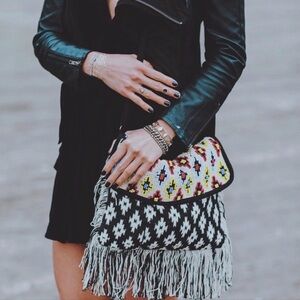 Street Level Colorful Beaded Fringe Shoulder Bag
